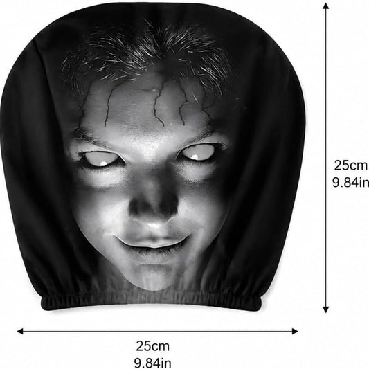 Premium 2 Pcs Modern Style Hooded Bright-Eyed Mysterious Portrait Pattern Car Headrest Covers
